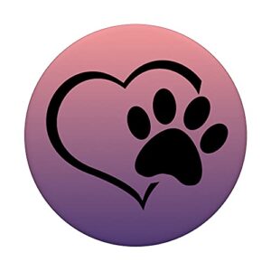 Pink Purple Ombre - Dog Mom Paw Print Heart Design PopSockets Swappable PopGrip