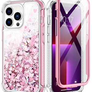 Caka for iPhone 13 Pro Max Case Glitter Women Girls with Built-in Screen Protector Bling Sparkle Liquid Quicksand Full Body Protective Case for iPhone 13 Pro Max 6.7 (Rose Gold)