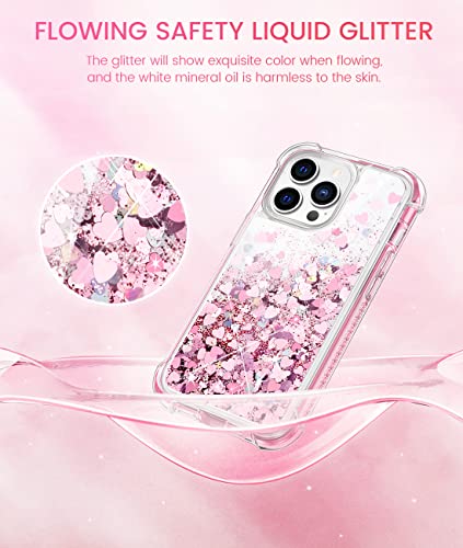 Caka for iPhone 13 Pro Max Case Glitter Women Girls with Built-in Screen Protector Bling Sparkle Liquid Quicksand Full Body Protective Case for iPhone 13 Pro Max 6.7 (Rose Gold)