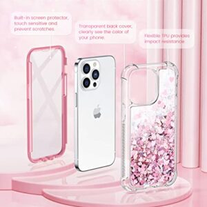 Caka for iPhone 13 Pro Max Case Glitter Women Girls with Built-in Screen Protector Bling Sparkle Liquid Quicksand Full Body Protective Case for iPhone 13 Pro Max 6.7 (Rose Gold)