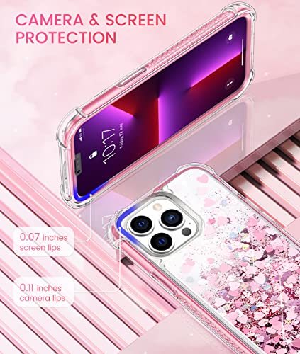 Caka for iPhone 13 Pro Max Case Glitter Women Girls with Built-in Screen Protector Bling Sparkle Liquid Quicksand Full Body Protective Case for iPhone 13 Pro Max 6.7 (Rose Gold)