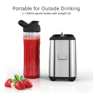 Smoothies Personal Size Blender, Onlyelax 300W Portable Mini Blender for Shakes and Smoothies, Blenders for Kitchen, , 20oz Small Juice Blender with 2 Travel Bottles BPA-Free