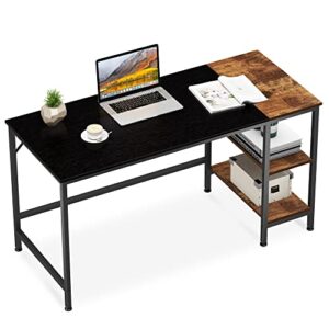 joiscope study computer desk for home office,small working and writing desk with wooden storage shelf,2-tier industrial morden laptop table with splice board,60 inches(black oak finish)