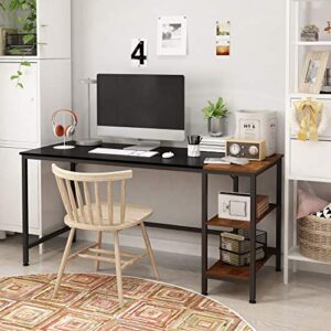JOISCOPE Study Computer Desk for Home Office,Small Working and Writing Desk with Wooden Storage Shelf,2-Tier Industrial Morden Laptop Table with Splice Board,60 inches(Black Oak Finish)