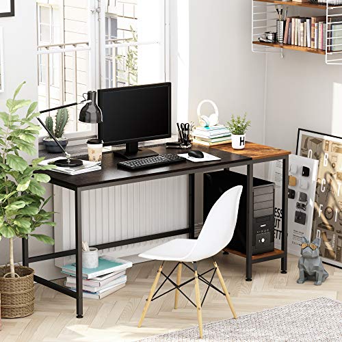 JOISCOPE Study Computer Desk for Home Office,Small Working and Writing Desk with Wooden Storage Shelf,2-Tier Industrial Morden Laptop Table with Splice Board,60 inches(Black Oak Finish)
