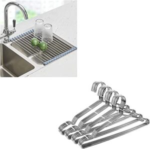 seropy roll up dish drying rack over the sink for kitchen organizer and 40 pack metal clothes hangers heavy duty coat hangers in bulk