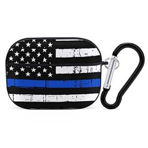 youtary american blue line usa police stars flag pattern apple airpods pro case cover with keychain, airpod headphone cover unisex shockproof protective wireless charging