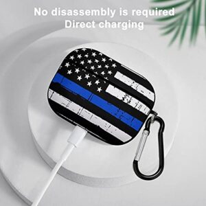 YouTary American Blue Line USA Police Stars Flag Pattern Apple Airpods pro Case Cover with Keychain, AirPod Headphone Cover Unisex Shockproof Protective Wireless Charging