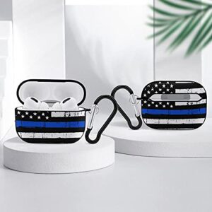 YouTary American Blue Line USA Police Stars Flag Pattern Apple Airpods pro Case Cover with Keychain, AirPod Headphone Cover Unisex Shockproof Protective Wireless Charging