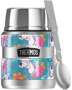 thermos scooby-doo flower pattern stainless king stainless steel food jar with folding spoon, vacuum insulated & double wall, 16oz