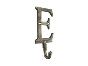 handcrafted nautical decor rustic gold cast iron letter e alphabet wall hook 6"