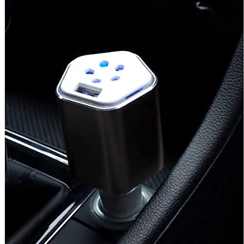 Car Air Purifier Ionizer 4-in-1 Premium Air Purifier + USB Port Charger + Window Breaker Hammer For Safety + Aromatherapy - (Platinum SIlver) )