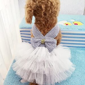 dog dresses, fashion pet dog clothes, striped mesh puppy dog princess dresses (blue, xx-large)
