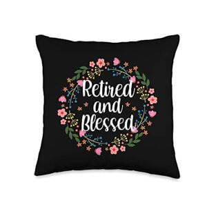 christian retirement gifts women tees blessed floral cute religious retirement throw pillow, 16x16, multicolor