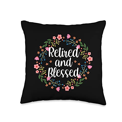 Christian Retirement Gifts Women Tees Blessed Floral Cute Religious Retirement Throw Pillow, 16x16, Multicolor