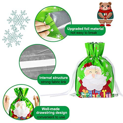 Advantez Christmas Drawstring Gift Bags, Christmas Foil Gift Bags, 30Pcs & 4 Sizes, Xmas Gift Bags for Christmas Goodie Birthday Party Festival Gift Wrapping (Small Medium Large XL)