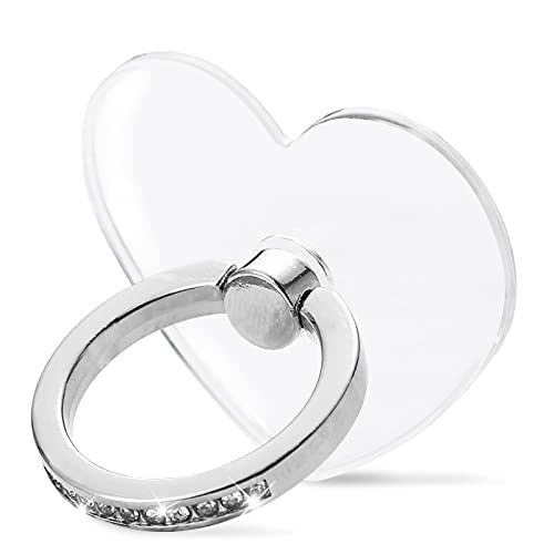 emzrivo Cell Phone Ring Holder Stand, Transparent Phone Ring Holder Finger Kickstand 360° Rotation Phone Ring Finger Grip Compatible with All Smartphones(Heart-Silver)