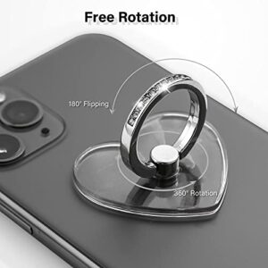 emzrivo Cell Phone Ring Holder Stand, Transparent Phone Ring Holder Finger Kickstand 360° Rotation Phone Ring Finger Grip Compatible with All Smartphones(Heart-Silver)