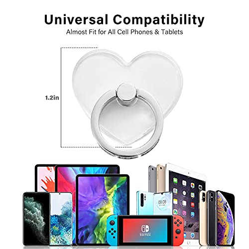 emzrivo Cell Phone Ring Holder Stand, Transparent Phone Ring Holder Finger Kickstand 360° Rotation Phone Ring Finger Grip Compatible with All Smartphones(Heart-Silver)