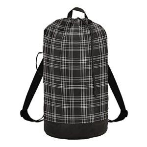 black check plaid laundry backback large heavy duty laundry bag with adjustable shoulder straps laundry backpack for traveling dirty clothes organizer for college students waterproof