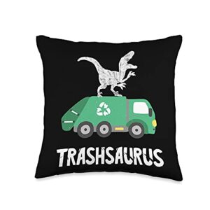 garbage truck recycling trash truck driver dinosaur garbage dino recycle trash truck driver throw pillow, 16x16, multicolor