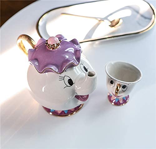 GZHaiTuoSi Cartoon New Beauty And The Beast Teapot Mug Mrs Potts Chip Tea Pot Cup One Set Lovely & Cup set Teapot Mug