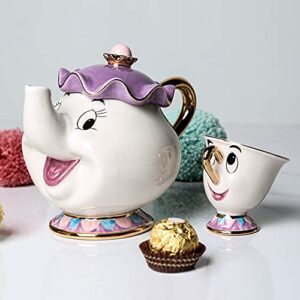 GZHaiTuoSi Cartoon New Beauty And The Beast Teapot Mug Mrs Potts Chip Tea Pot Cup One Set Lovely & Cup set Teapot Mug