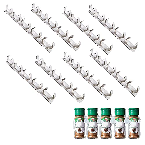 BOSOIRSOU 40 Spice Gripper Clips, 8 Strips Spice Racks Hold 40 Plastic Heavy Jars Bottles for Cabinet Door