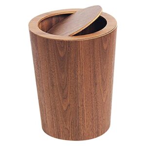 modern round trash can with lid - solid real wood waste basket in walnut - 8l/2.1gal - 9.25"x7.5"x11.8" swing top small trash can - decorative small garbage can for bedroom, living room, office & bathroom nordic mcm wooden style