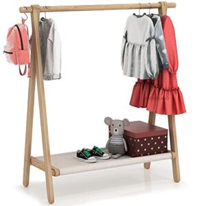 vogusland dress up rack, child garment rack, kids clothing rack with storage shelf (natural beech, 38" l x 14.5" w x 40" h)