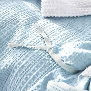 Amazon Brand – Pinzon Cotton Duvet Cover Set,100% Cotton Waffle Weave Duvet Cover Set,3 Pieces Textured Stripe Bedding Set for All Season - Light Blue King