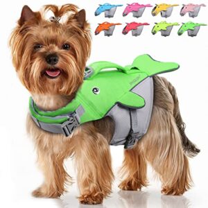 vivaglory dog life vest, new whale-shape sports style dog swimming jacket vest with strong grab handle for emergency rescue, bright green xs