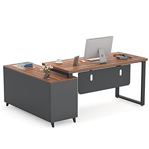 Tribesigns L Shaped Desk with 2 Drawers, 55 Inch Executive Office Desk with Cabinet Storage Shelves, Business Furniture L Shaped Computer Desk for Home Office