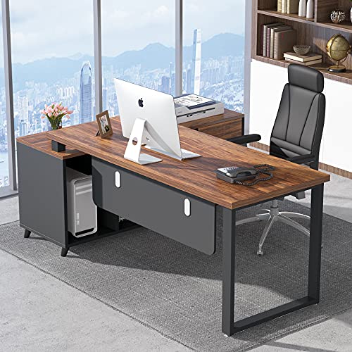 Tribesigns L Shaped Desk with 2 Drawers, 55 Inch Executive Office Desk with Cabinet Storage Shelves, Business Furniture L Shaped Computer Desk for Home Office