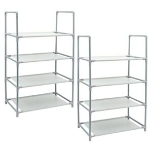 Juvale 2 Pack Gray 4-Tier Narrow Shoe Rack for Entryway, Metal Free Standing Shelf Organizer for Closet (17 x 11 x 30 In)