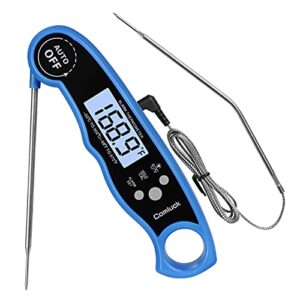 digital meat thermometer for cooking - comluck ca002 instant read meat thermometer for grilling and smoking 2-in-1 dual probe oven safe food thermometer with alarm for grill bbq steak turkey