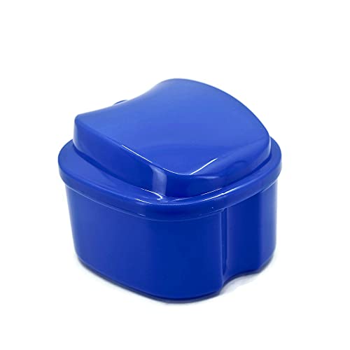 Genco Dental Denture Case, Denture Box with Strainer, Night Cleaner Denture Bath Box for Retainer, Mouthguard, False Teeth, and Denture Cleaning (Blue)