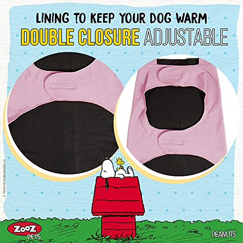 ZOOZ PETS Snoopy Dog Winter Coat Official Charlie Brown Dog Outterwear, Easy to Cover Your Dog with Cute and Colorful Vest for Dogs and Cats, Protect Your Puppy or Senior (Extra Large - Dreams Pink)