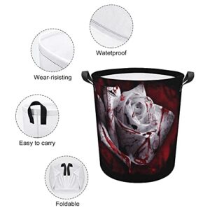 RENJUNDUN Black Gothic Rose Laundry Hamper Basket Bag Stylish Collapsible Oxford Cloth Home Storage Bin with Handles ,17.3In H x 16.5InD