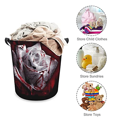 RENJUNDUN Black Gothic Rose Laundry Hamper Basket Bag Stylish Collapsible Oxford Cloth Home Storage Bin with Handles ,17.3In H x 16.5InD