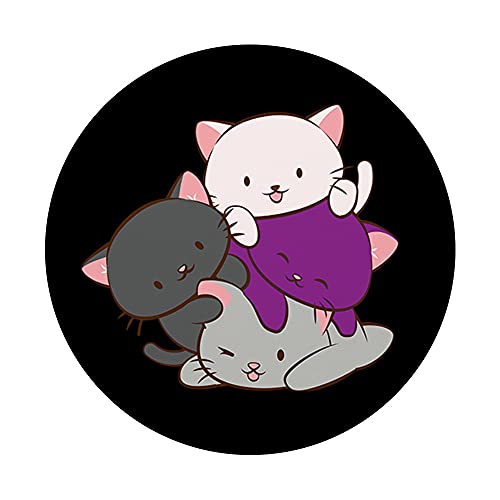 Cute Gray Ace Pride Kawaii Cats Demisexual PopSockets Swappable PopGrip