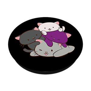 Cute Gray Ace Pride Kawaii Cats Demisexual PopSockets Swappable PopGrip