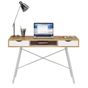 soges Computer Desk with 2 Drawer,47 inch White Home Dressing Table,Home Office Desk, Writing Workstation,Laptop Table,White Oak