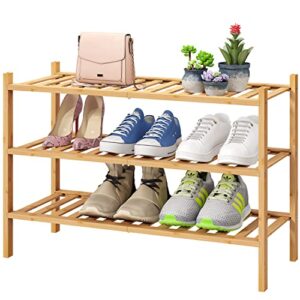 viewcare 3-tier free standing shoe racks, stackable | beautiful | natural | functional | sturdy, bamboo shoe rack for entryway hallway closet