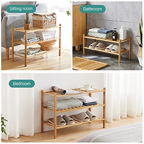 viewcare 3-Tier Free Standing Shoe Racks, Stackable | Beautiful | Natural | Functional | Sturdy, Bamboo Shoe Rack for Entryway Hallway Closet