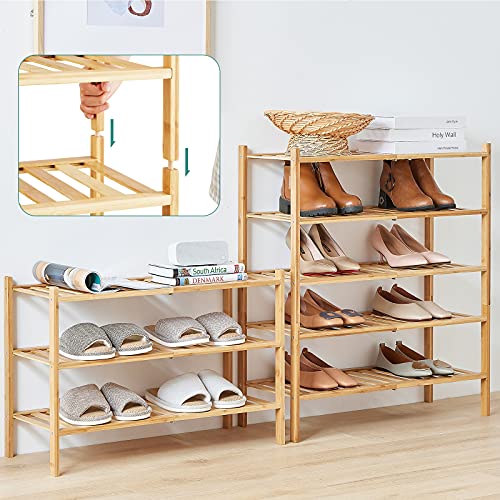 viewcare 3-Tier Free Standing Shoe Racks, Stackable | Beautiful | Natural | Functional | Sturdy, Bamboo Shoe Rack for Entryway Hallway Closet