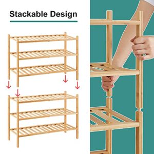 viewcare 3-Tier Free Standing Shoe Racks, Stackable | Beautiful | Natural | Functional | Sturdy, Bamboo Shoe Rack for Entryway Hallway Closet