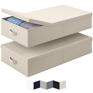 neaterize storage box, under bed storage bins with lids, set of 2, long flat stackable underbed containers for organizing clothing, shoes, toys, blankets, and linen. garage boxes, large, beige