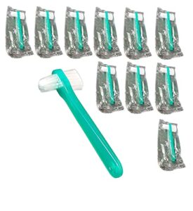 vakly denture brush [pack of 10] individually bagged denture brushes with hard firm flat bristled heads for cleaning dentures, retainers, false teeth, clear braces, and mouth guards