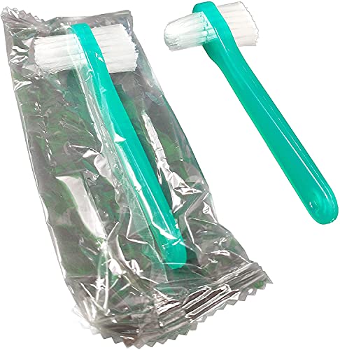 Vakly Denture Brush [Pack of 10] Individually Bagged Denture Brushes with Hard Firm Flat Bristled Heads for Cleaning Dentures, Retainers, False Teeth, Clear Braces, and Mouth Guards